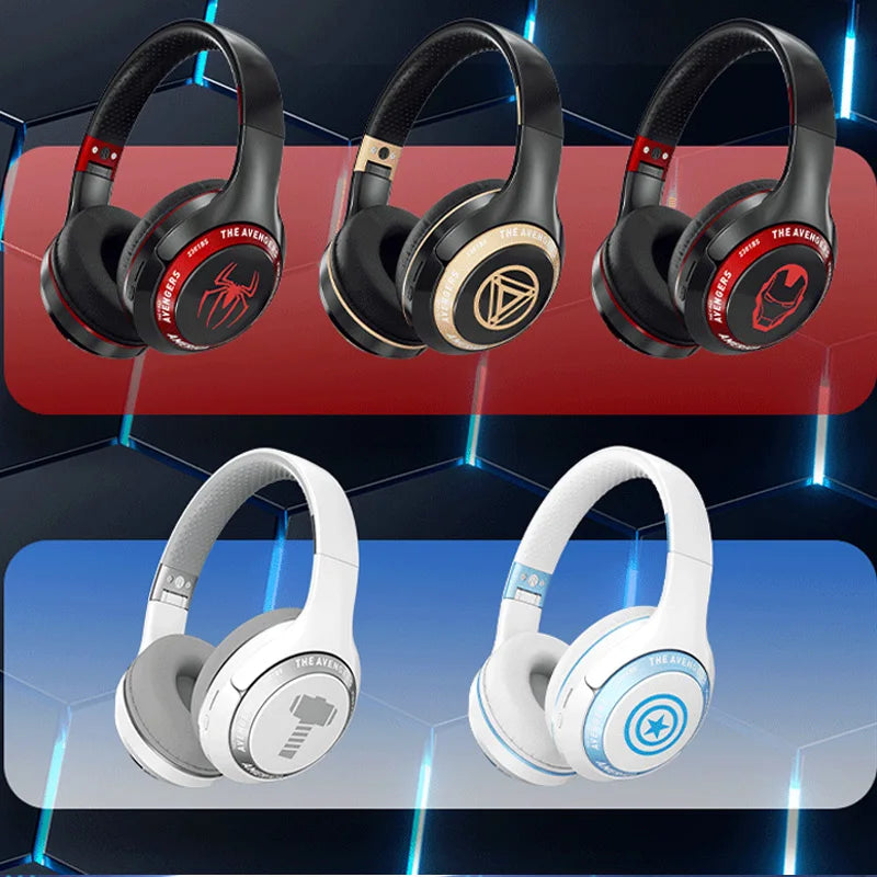 Fones de ouvido sem fio dobráveis Bluetooth Marvel Spider Man para computador com cancelamento de ruído e som estéreo HIFI para jogos