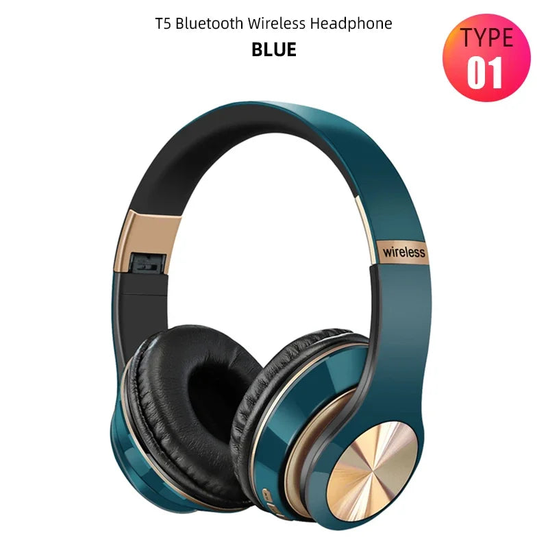 Fones de ouvido Bluetooth T5, sem fio, com microfone, dobrável, para jogos, Huawei